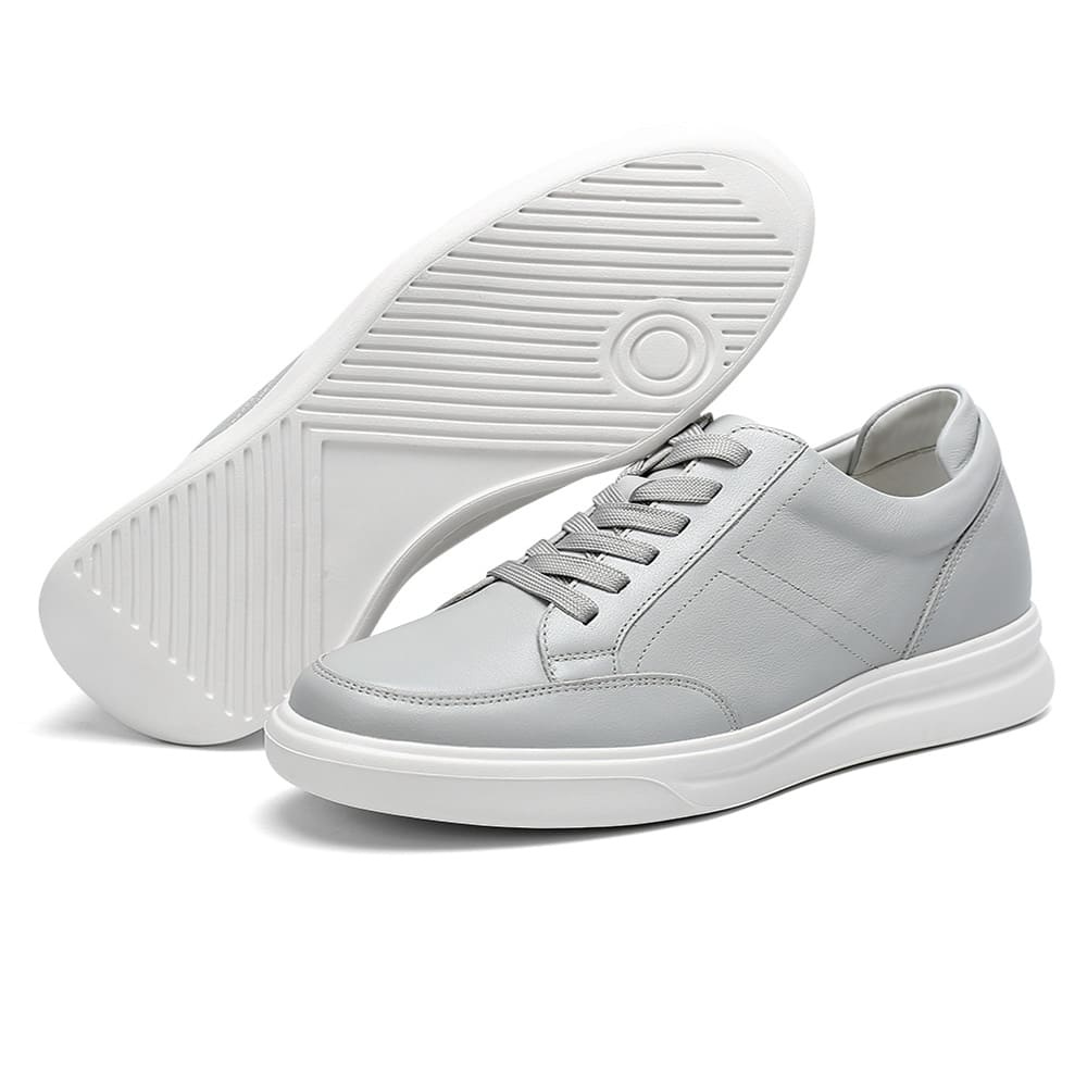 Trendy low top with laces casual light grey elevator shoes for men