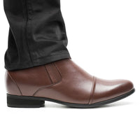 Side view of Mr. Ferras Brown height-increasing boots showing polished premium cow leather upper and 8 cm total lift with hidden insole