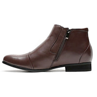 Mr. Ferras Brown formal height-increasing boots on display, highlighting elegant pointed toe and noble stitch line