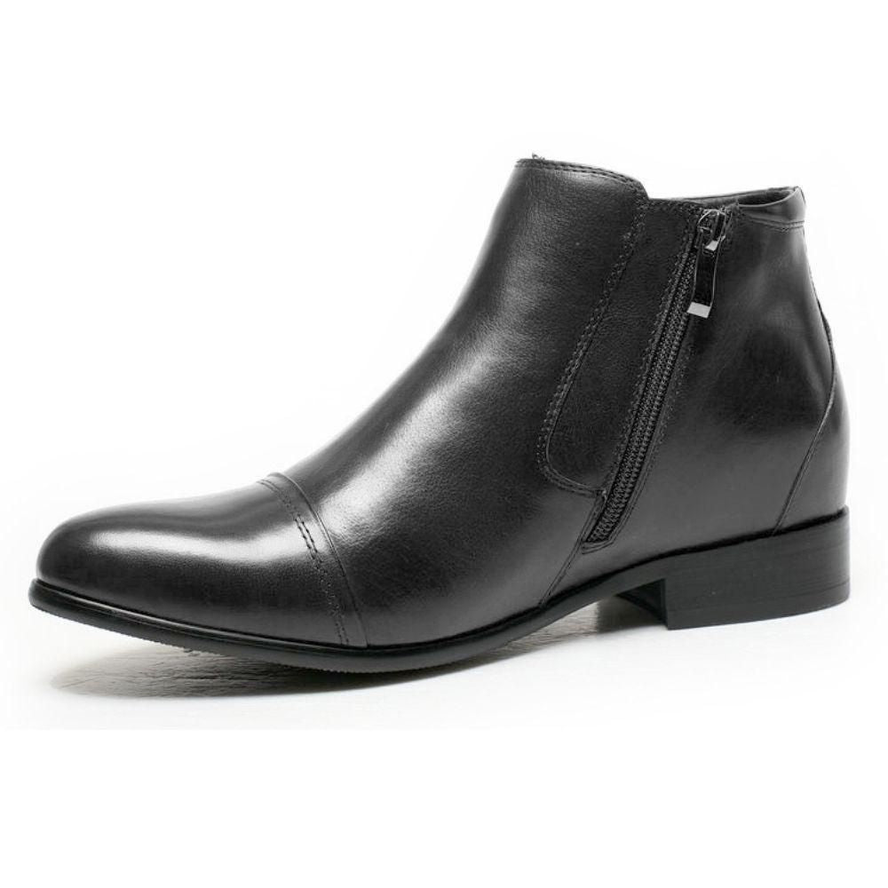 Left-side view of Mr. Ferras black boots showcasing premium cow leather upper and pointed toe.