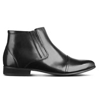 Side view of Mr. Ferras black leather zip-up boots showing 8 cm total height increase.