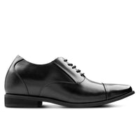 7cm Taller Black Leather JENNEN Formal Corporate Elevated with Hidden Heels Men's Shoes