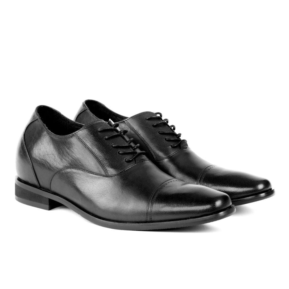 Black Oxford Wedding Shoes with Hidden Height Boost for Men
