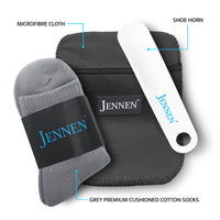 Premium Shoe Care & Comfort Kit | Shoehorn, Microfibre Cloth & Grey Socks