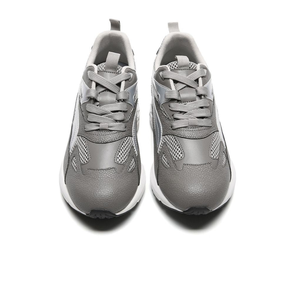 Laced grey and white elevator sneakers with 8cm height boost