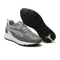 Pair of grey and white elevator sneakers that adds height