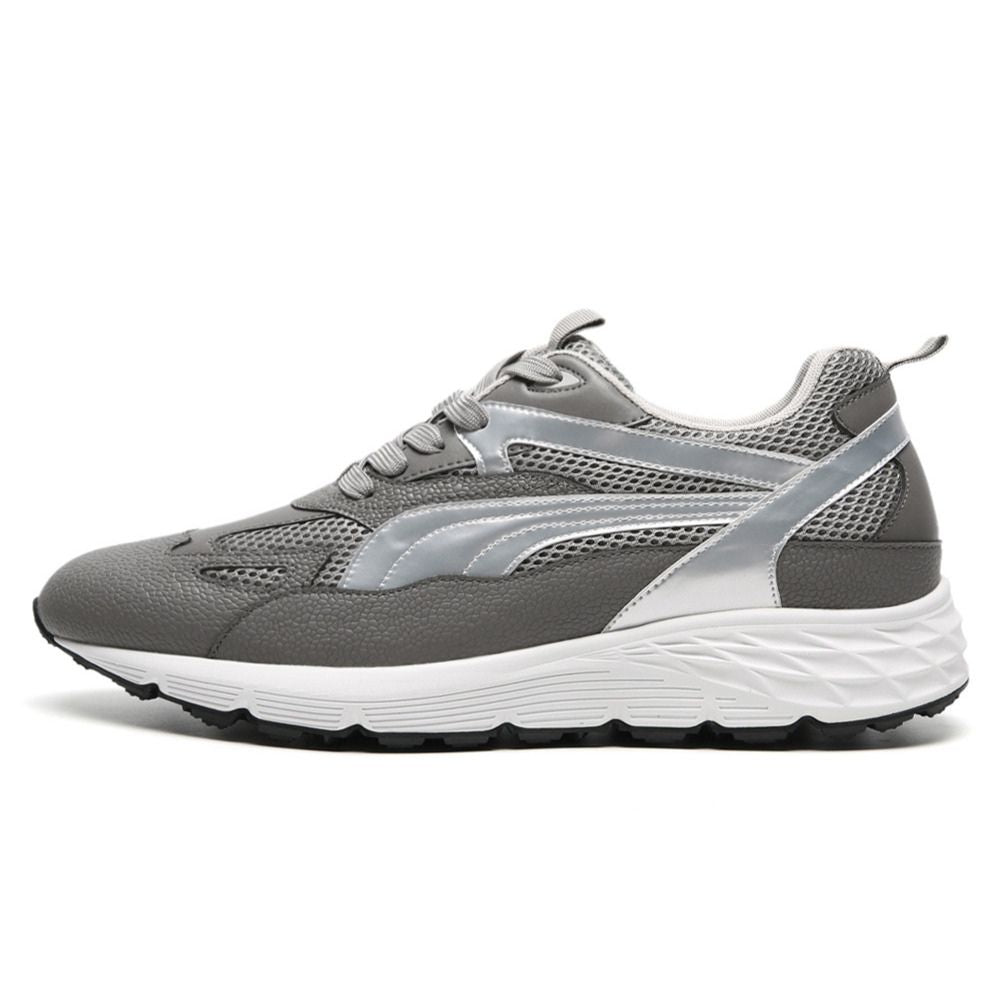 Close-up of Mr. Gunther grey sport shoes laces and pull tab at the back for easy slip-on fit.