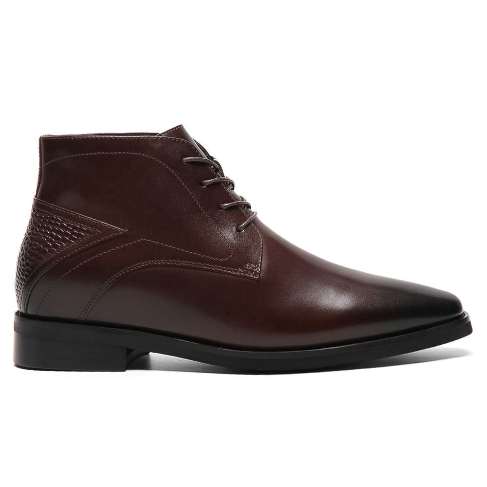 Side view of Mr. Hemingway brown leather chukka boots showing 7 cm total height increase.