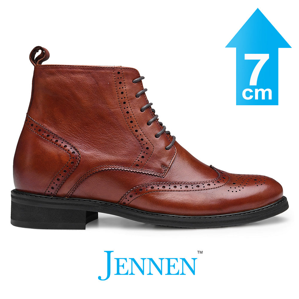 Mr. Ives Brown 7cm | 2.8 inches Taller Brogue Men's Heeled Boots