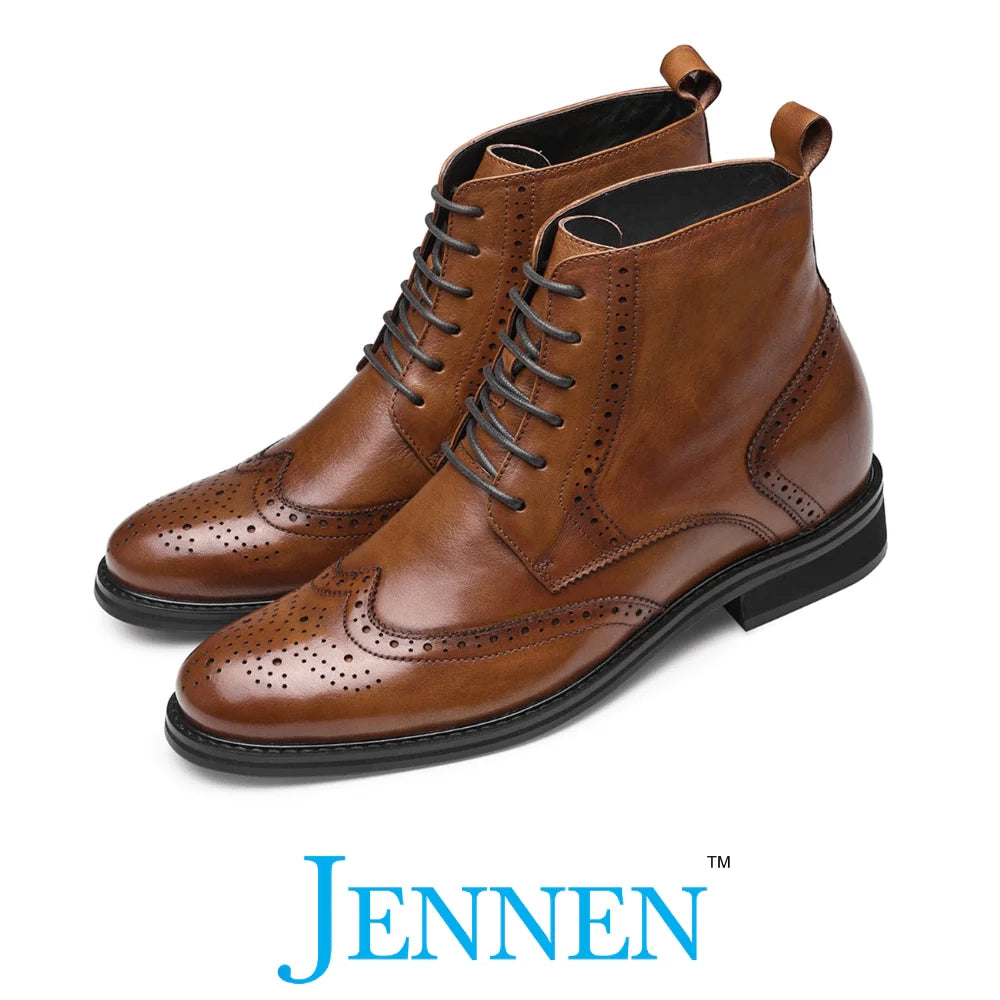 Mr. Ives Brown 7cm | 2.8 inches Taller Brogue Men's Heeled Boots