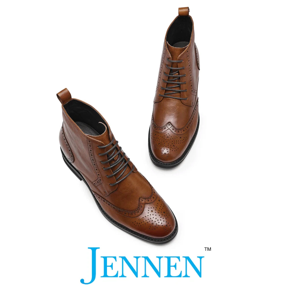 Mr. Ives Brown 7cm | 2.8 inches Taller Brogue Men's Heeled Boots