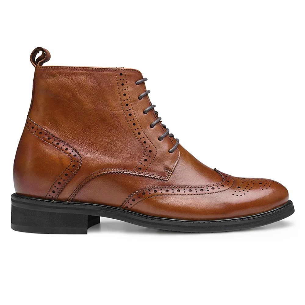 7cm Brown Brogue Height-Increasing Boots for Men with Hidden Insole Lift – Mr. Ives by JENNEN