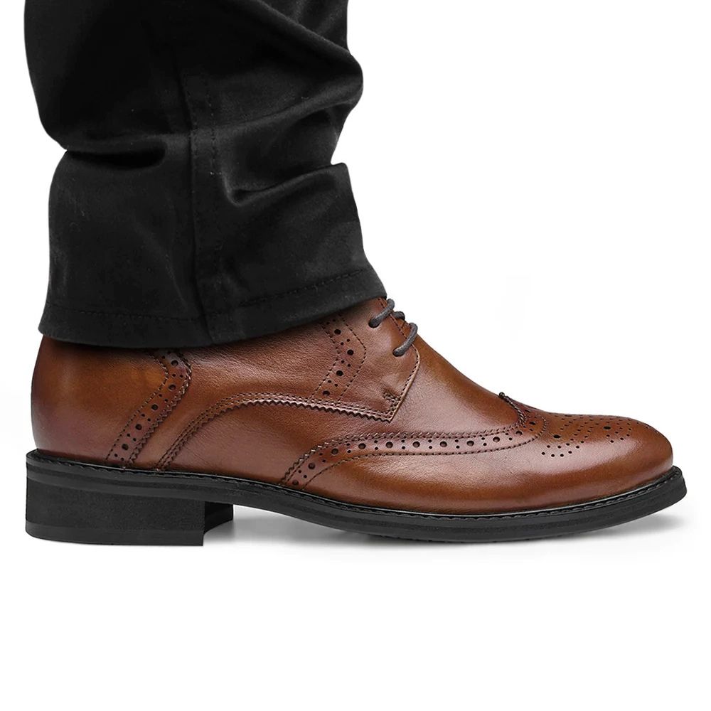 7cm Brown Brogue Height-Increasing Boots for Men with Hidden Insole Lift – Mr. Ives by JENNEN