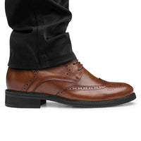 Premium Leather Elevator Brogue Boots for Men in Brown Offering 7cm Height Boost and Cushion Comfort