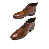 Casual Brown Height Elevator Boots for Men with Brogue Detailing and Hidden 4.5cm Insole Lift