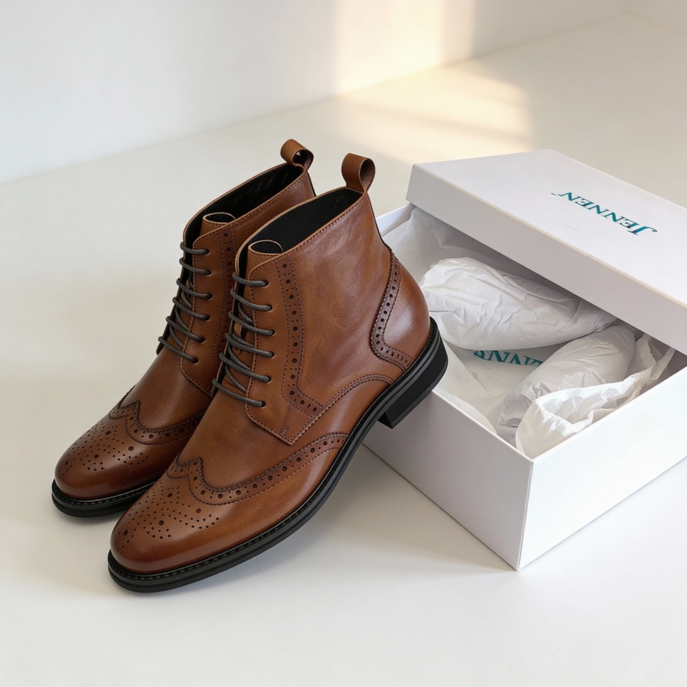 Mr. Ives Brown 7cm | 2.8 inches Taller Brogue Men's Heeled Boots