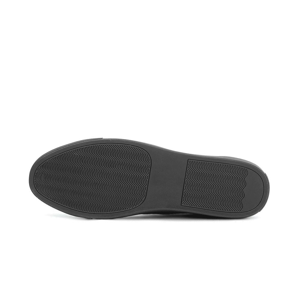Back view of Mr. Jackie black suede sneakers showing visible heel and rubber outsole