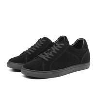 Pair of Mr. Jackie black suede sneakers displaying 7 cm hidden lift and modern casual style