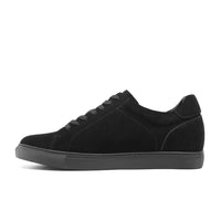 Left-side view of Mr. Jackie black suede sneakers showcasing premium cow leather upper and lace-up design