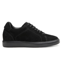 Side view of Mr. Jackie black suede sneakers showing 7 cm total height increase.