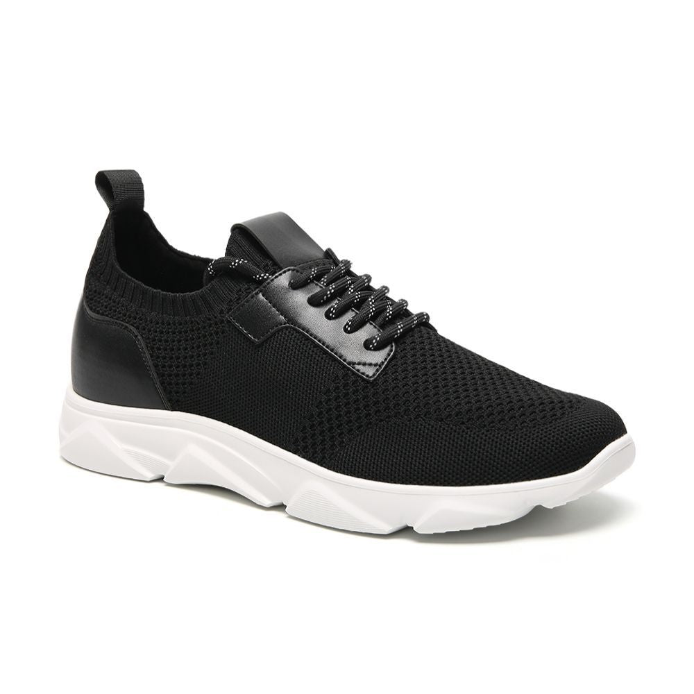 Black Sporty Casual Elevator shoes with white outsoles