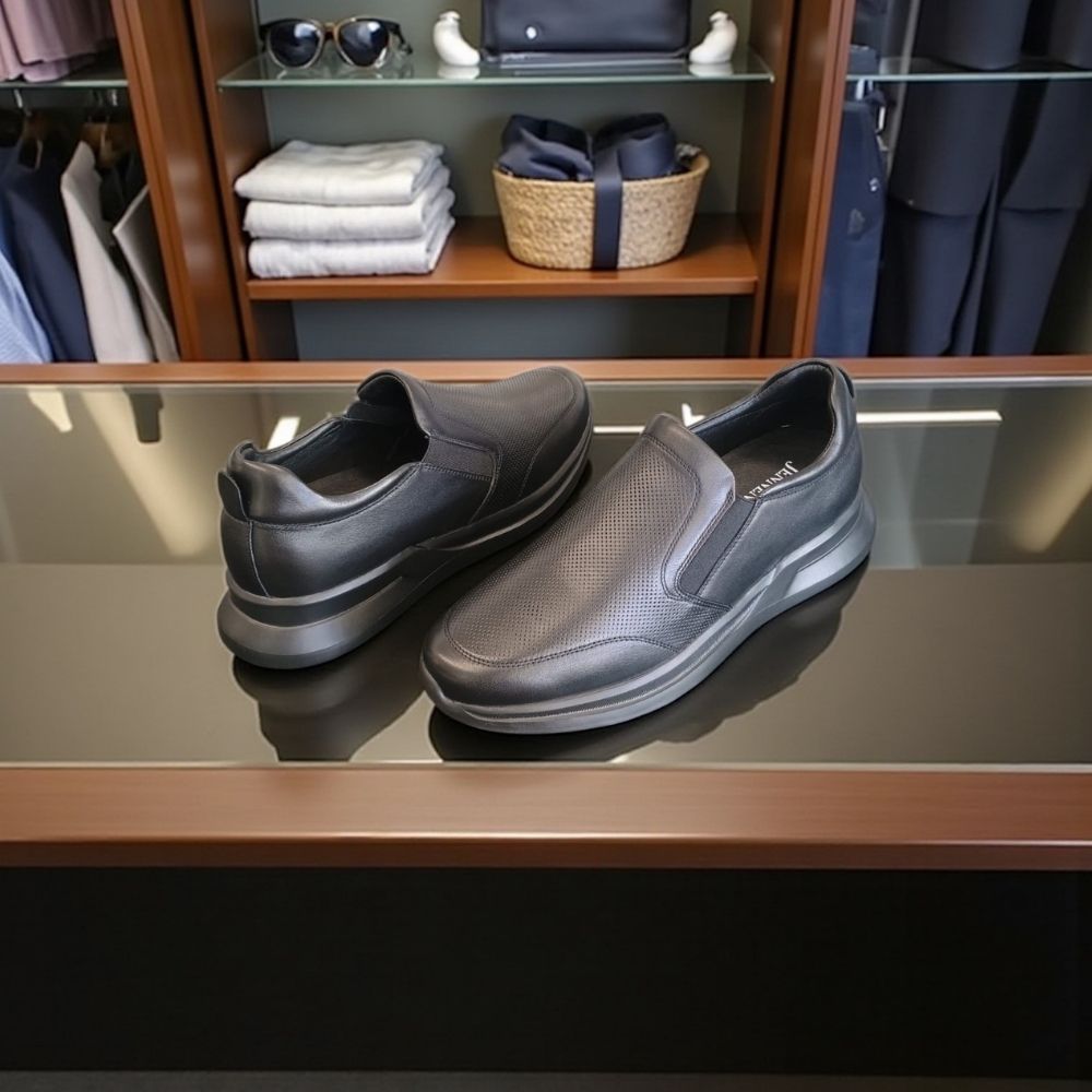 6cm Slip On Black Elevator Shoes