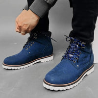 8cm Taller - Suede Elevator Work Style Boots
