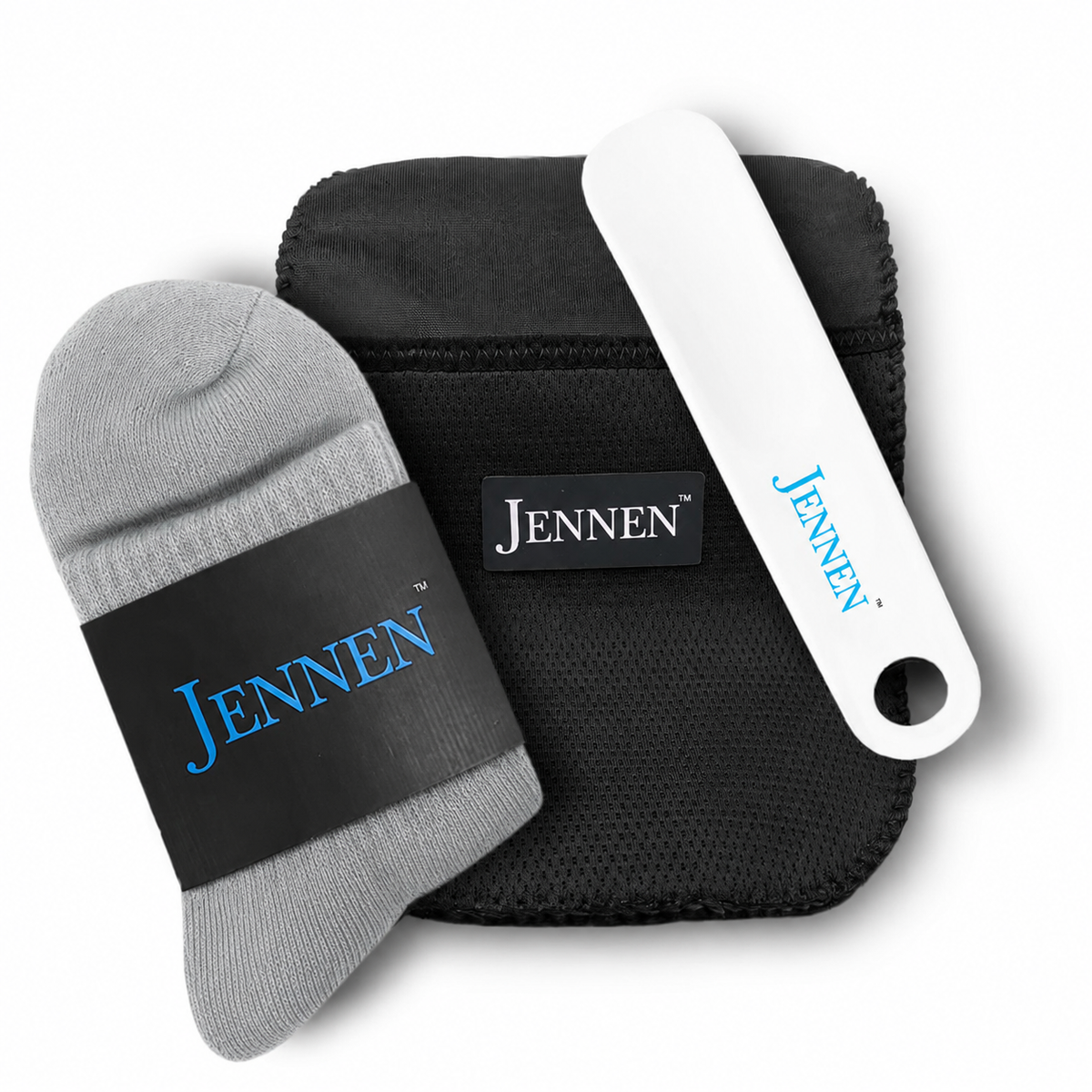 Premium Shoe Care & Comfort Kit | Shoehorn, Microfibre Cloth & Light Grey Socks