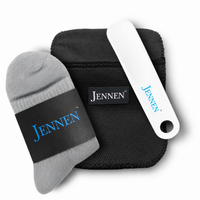 Premium Shoe Care & Comfort Kit | Shoehorn, Microfibre Cloth & Light Grey Socks