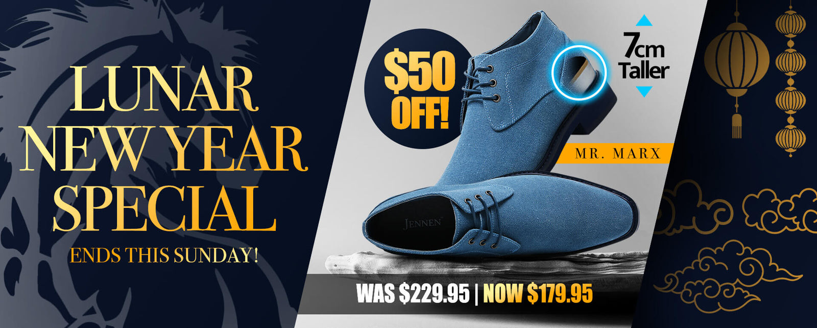 Breathable blue canvas meets a discreet 7cm lift. The perfect casual upgrade for your CNY wardrobe.