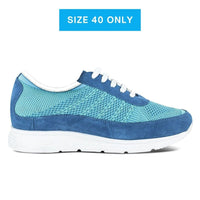 Blue and white sneakers with hidden lifts for women
