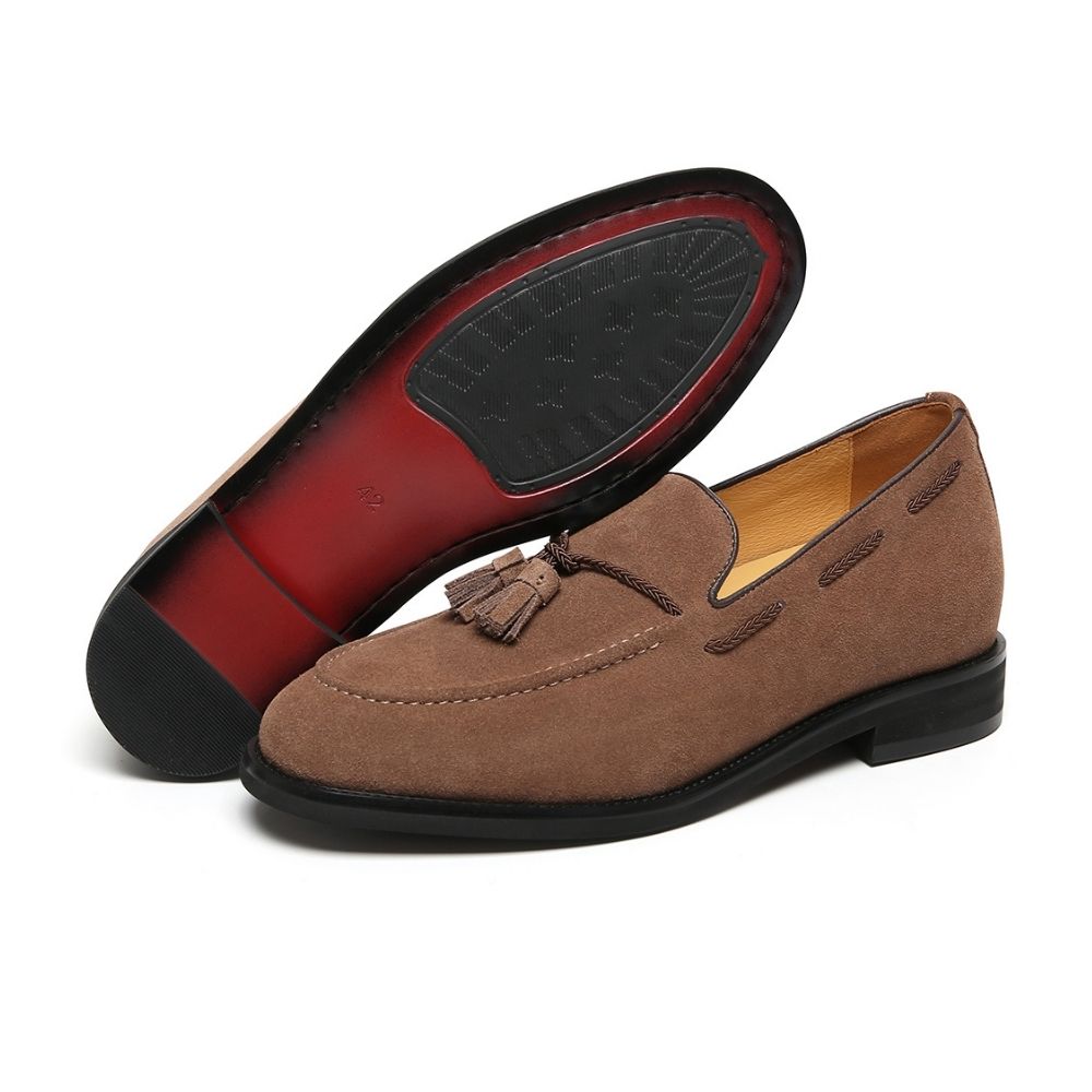Mr. Ehnes Brown 6cm | Suede Slip-On Dress Shoes (2.4")