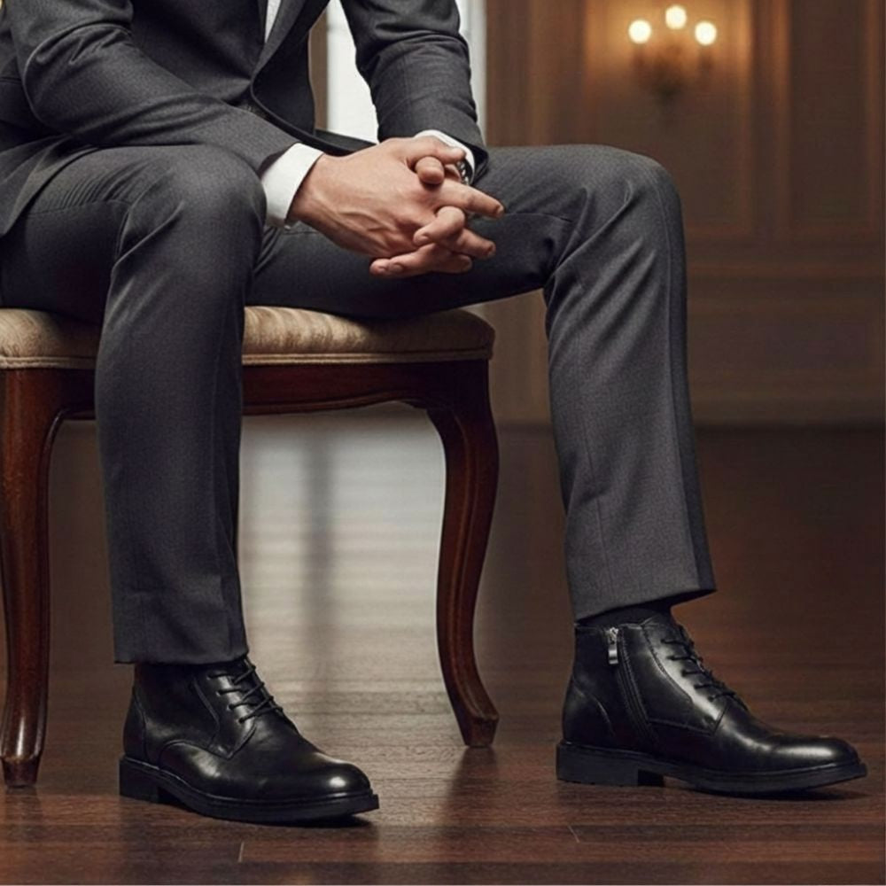 Mr. Barnett Black 8cm | Height-Boosting Lace-Up Boots (3.2")