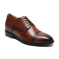 Stylish two-tone brown men’s Derby height-increasing shoes with classic lace-up design, perfect for weddings, business meetings, and smart casual ensembles.