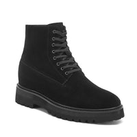 Sturdy men’s lace-up elevator black boots for everyday wear with 11cm hidden lifts