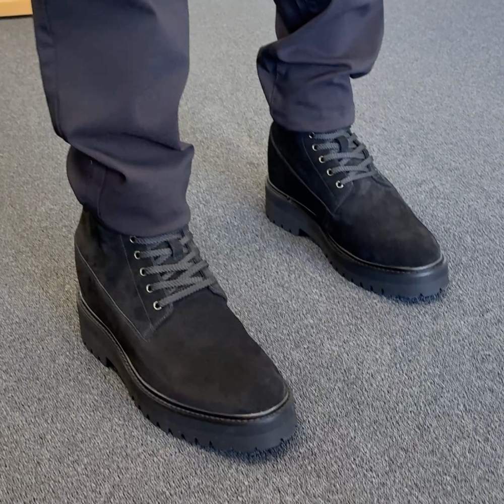 11cm | 4.33 inches Tallest Black Suede Elevator Boots