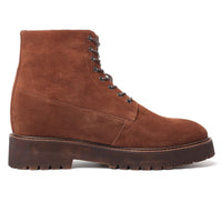 Side view of Mr. Moses brown suede platform boots showing 11 cm total height increase.