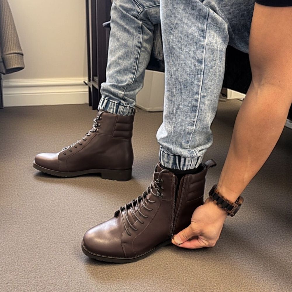 8cm Casual Zip Up Brown Elevator Boots