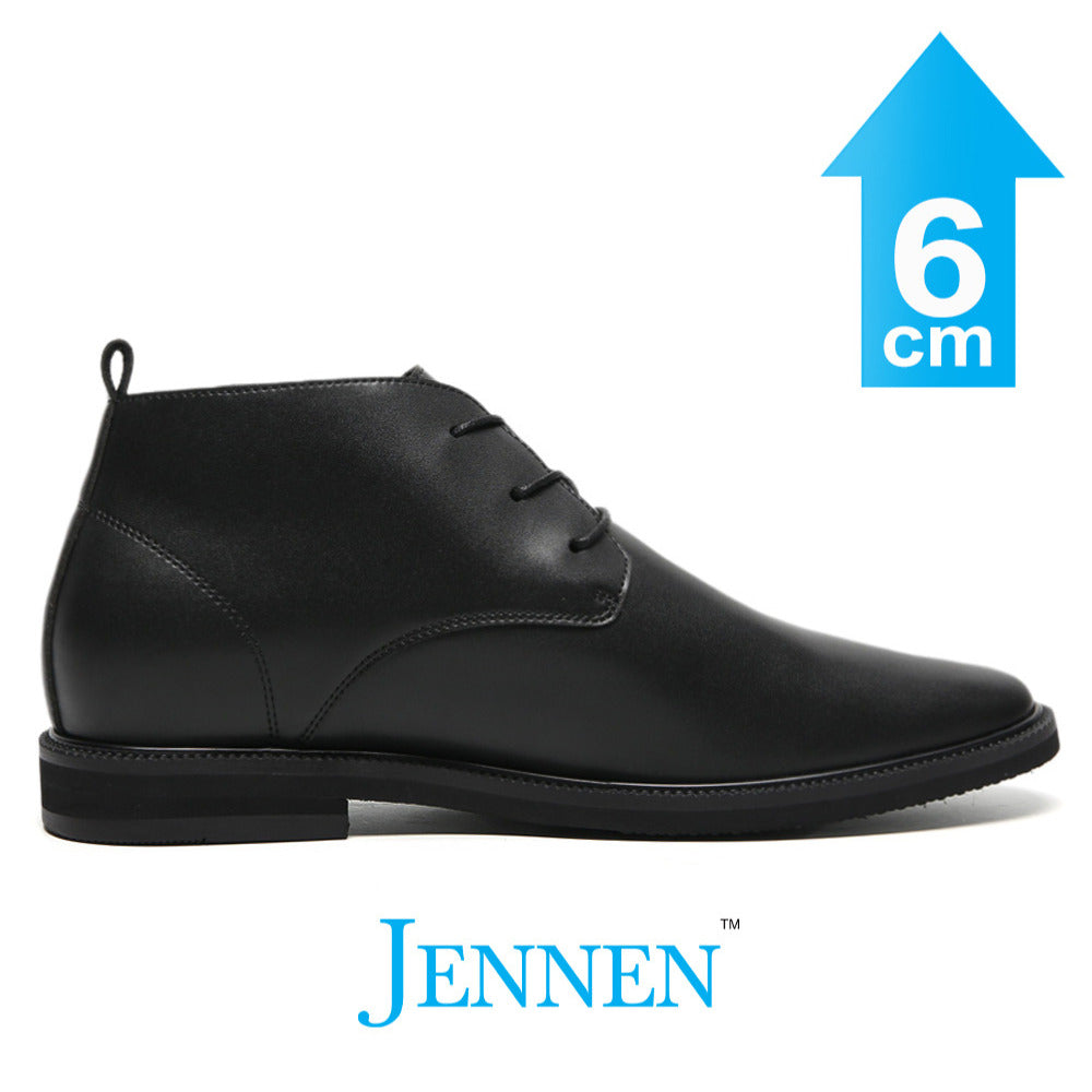 Mr. Basquiat 6cm | 2.4 Inches Black Vegan Elevator Boots | Formal Hidden Heel Shoes for Men