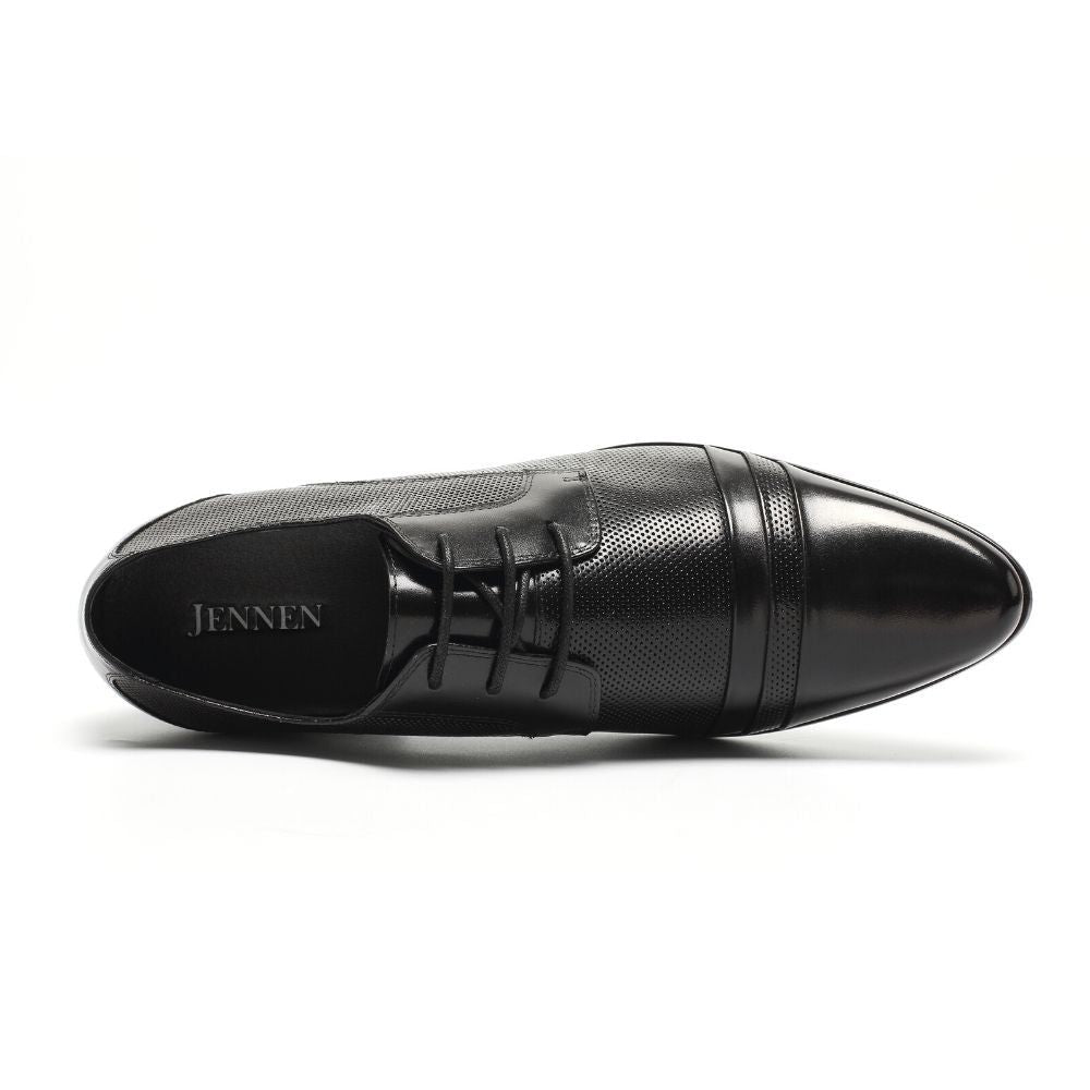 7cm taller Black leather dress shoe with hidden heel