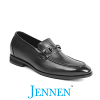 Mr. Caviezel 7cm | 2.8 inches Flat-Platform Black Leather Slip-On Shoes