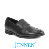 Mr. Deaton 7cm | 2.8 inches Black Leather Slip On Height-Boosting Shoes