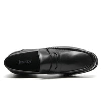 Men's Black leather penny loafer design with 7cm hidden heel