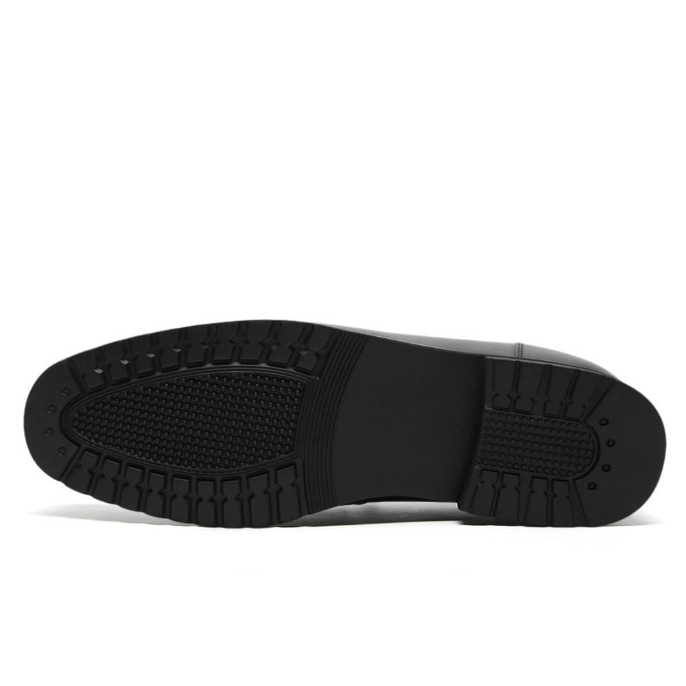 Men's Black leather penny loafer design with 7cm hidden insoles