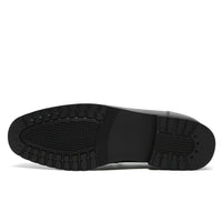 Men's Black leather penny loafer design with 7cm hidden insoles