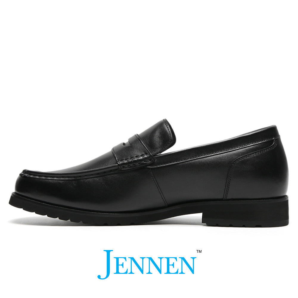 Mr. Dias Black 6cm | 2.4 Inches Black Penny Loafers  | Dressy Elevator Shoes with Hidden Heels for Men