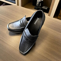 Black Casual Slip On Leather elevator shoes