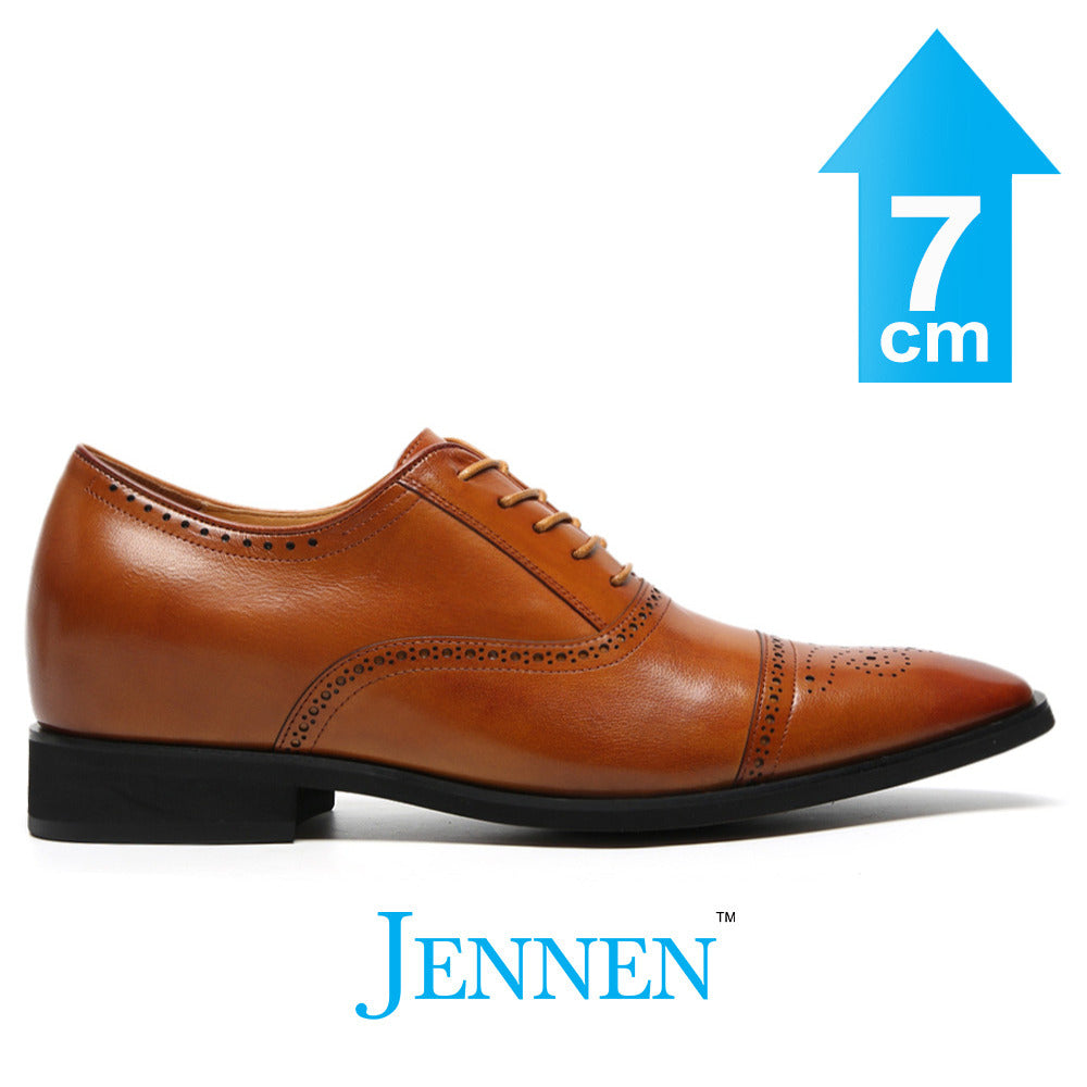 Mr. Dickens 7cm | 2.8 Inches Light Brown Oxford Elevator Shoes | Formal Height Increasing Shoes for Men