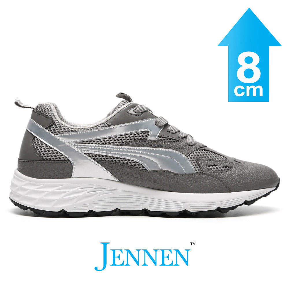 Mr. Gunther 8cm | 3.2 Inches Grey Mesh Elevator Sneakers | Breathable Height Boosting Sport Shoes for Men