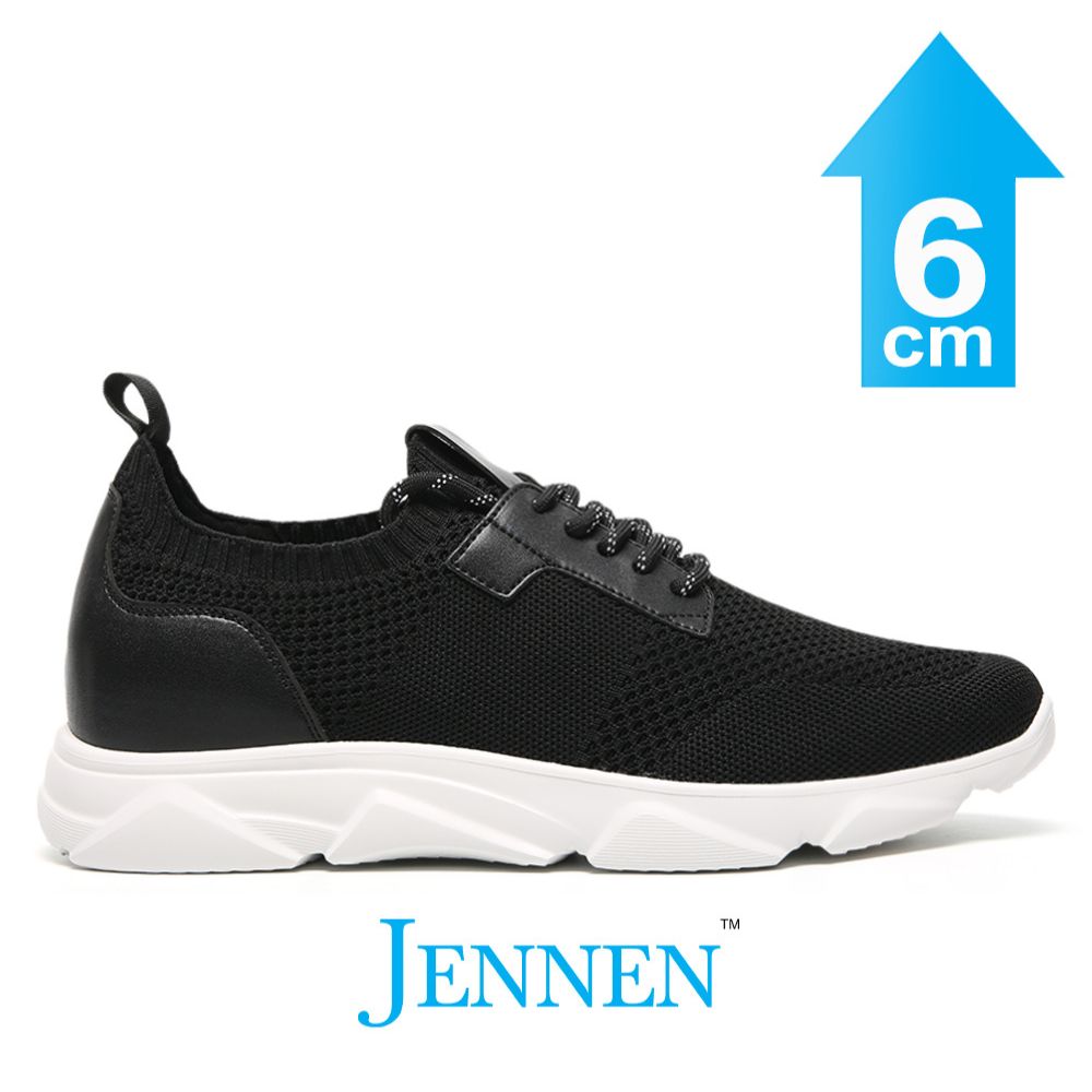 Mr. Joaquin 6cm | 2.4 Inches Black Knitted Elevator Sneakers | Trendy Height Increasing Casual Shoes for Men